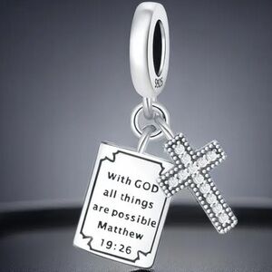 New 925 Sterling Silver Cross & Bible Verse Charm‎ Pendant